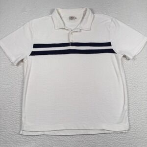 Faherty Shirt Men's XL Cabana Towel Terry Surf Stripe Polo White Blue Preppy